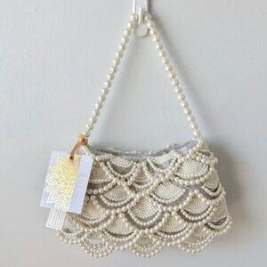 Viral Tik Tok NWT Made in India Beaded Bag White Pearl Silver Bridal Vintage